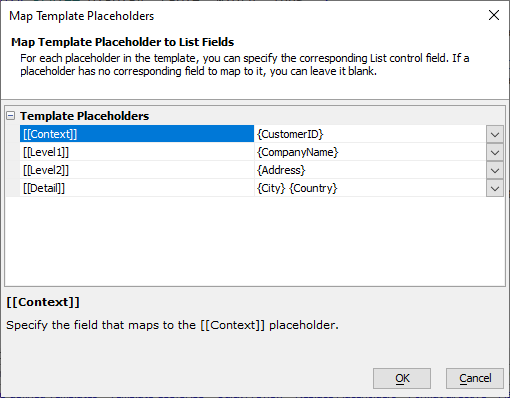 Assigning fields to template placeholders.